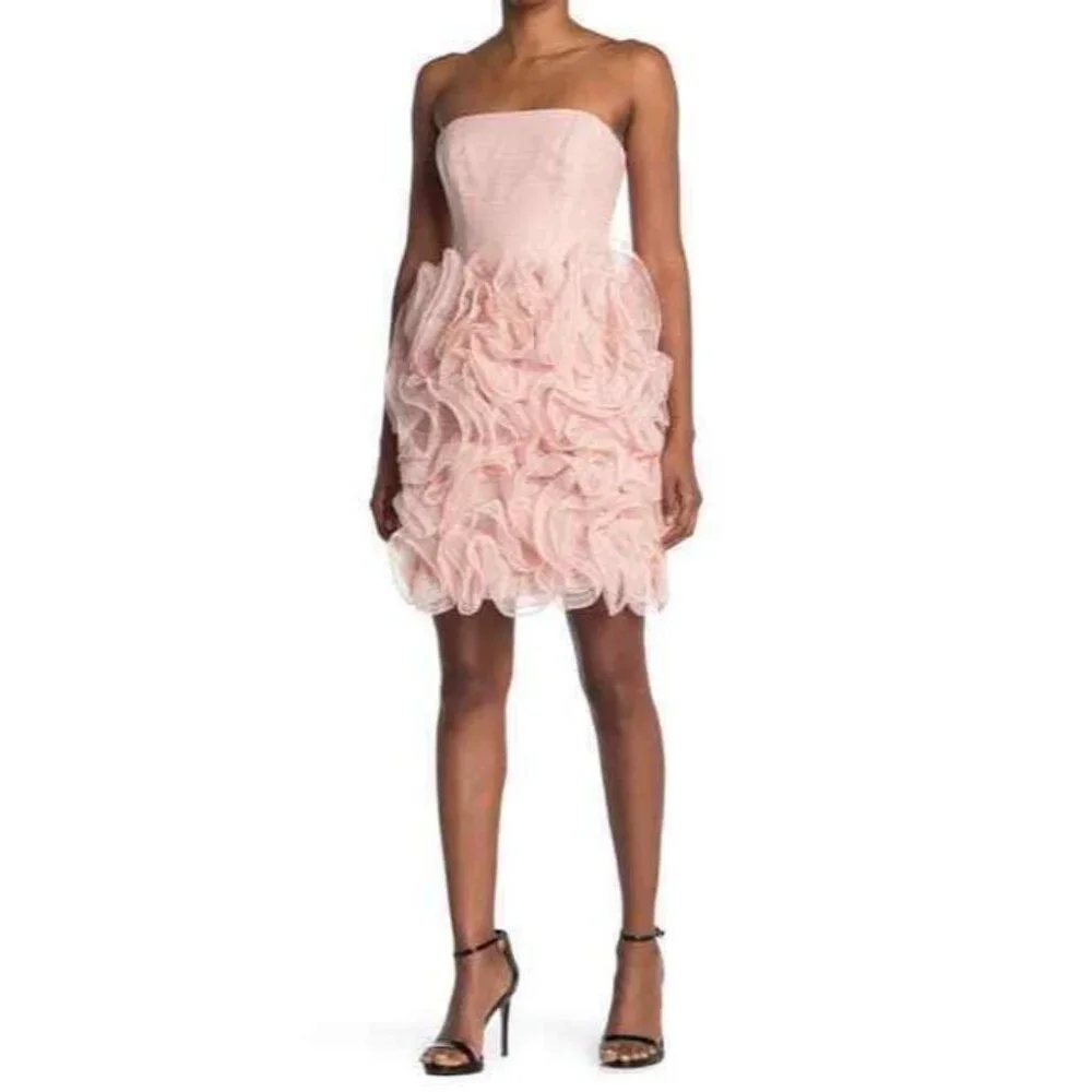 HALSTON HERITAGE Strapless Ruffle Dress Size 6 Pink NWT $595 - Picture 1 of 11
